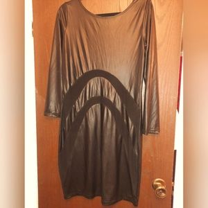 Faux Leather, size 2x Black Dress, gives stretch